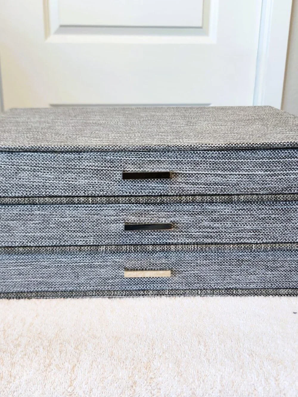 Gray Fabric 3 Drawer Jewelry Organizer Storage Box Vanity Dresser 15